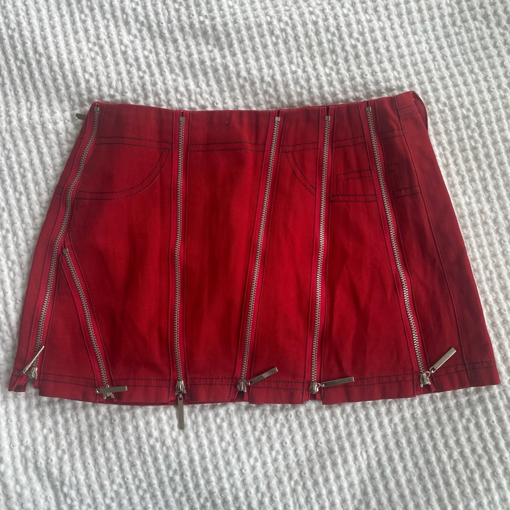 Mini Red Zipper Skirt Grunge Core